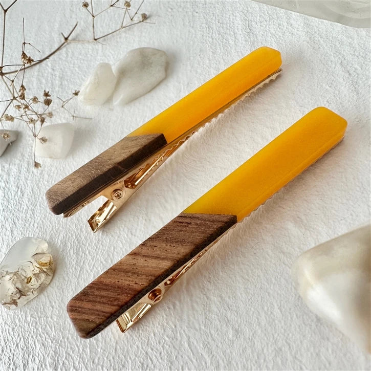 "Simone" Wood & Acetate Duckbill Hair Clips