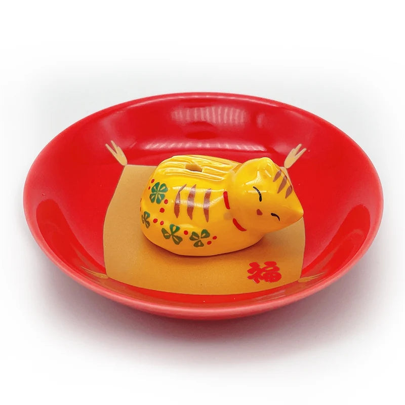 Sleepy Cat Incense Burner with Plate