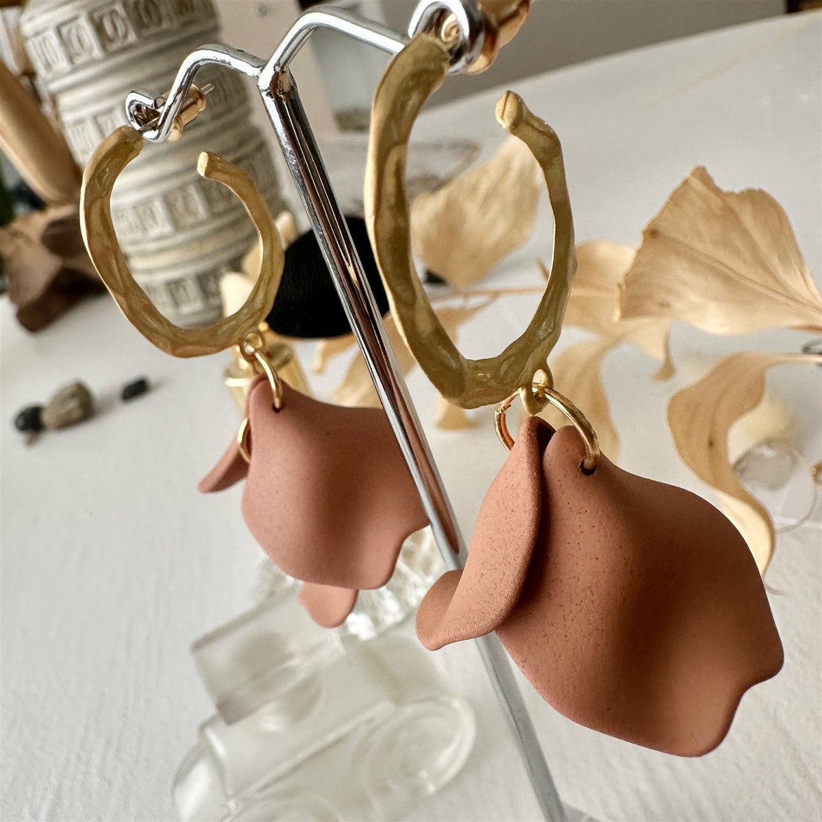 "Aurelia" Rose Petal Drop Earrings in Gold