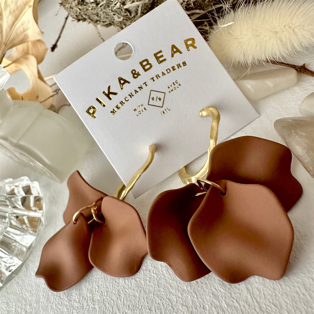 "Aurelia" Rose Petal Drop Earrings in Gold
