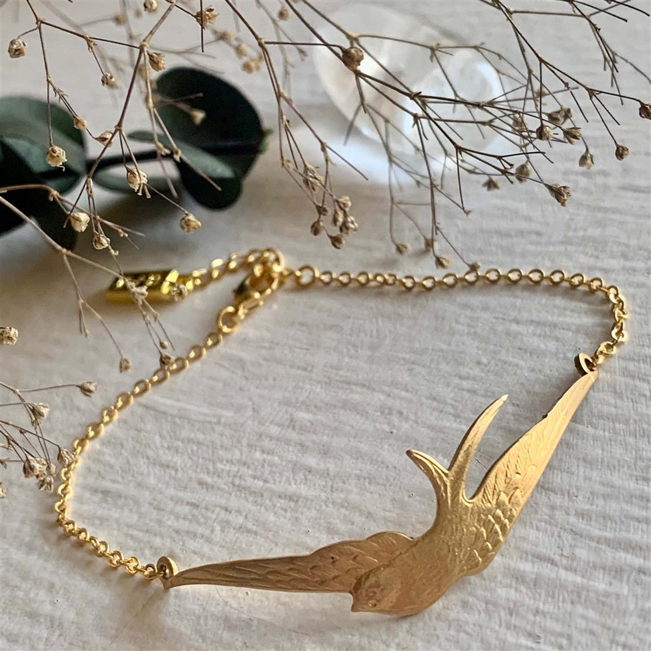 "Swoop" Raw Brass Swallow Design Chain Bracelet