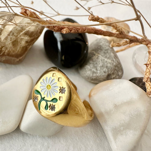 "Bellis" Daisy Signet Ring in Gold