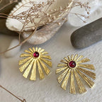 "Inti" Art Deco Sunburst Stud Earrings with Cabochon