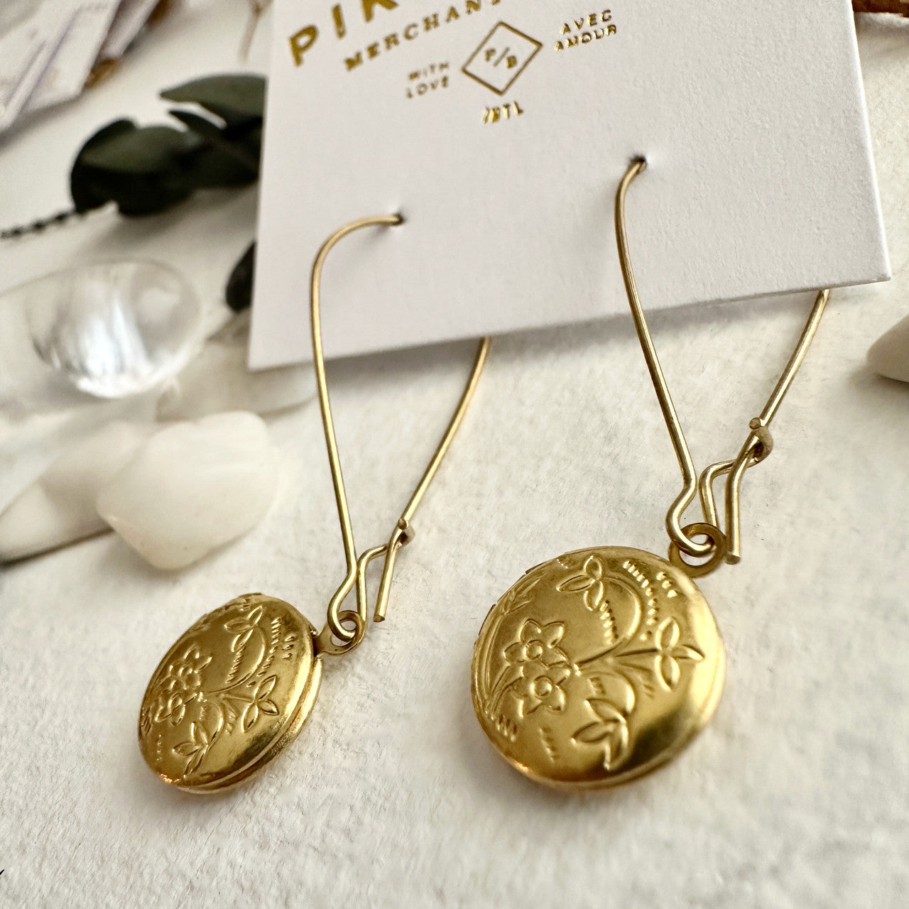 "Cedarburg" Brass Locket Drop Earrings