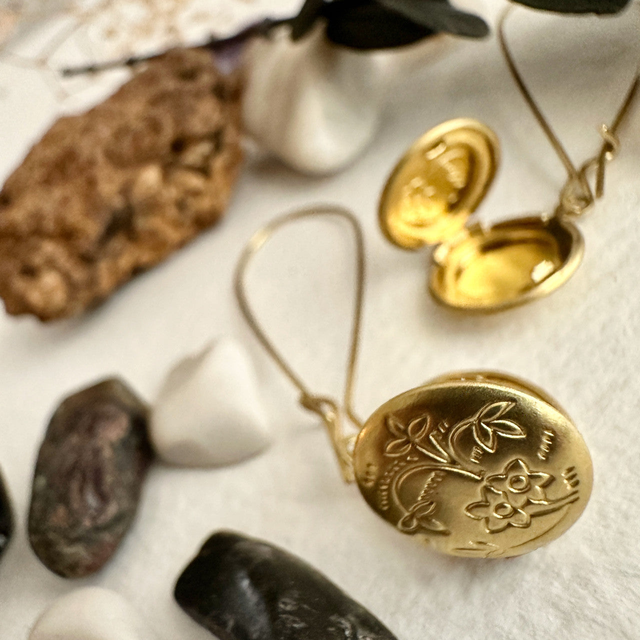 "Cedarburg" Brass Locket Drop Earrings