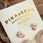 "Amelia" Mother of Pearl Flower & Rhinestone Stud Earrings in Gold