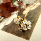 "Amelia" Mother of Pearl Flower & Rhinestone Stud Earrings in Gold