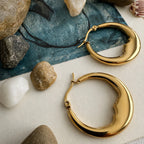 "Luna" Moon Face Hoop Earrings in Gold