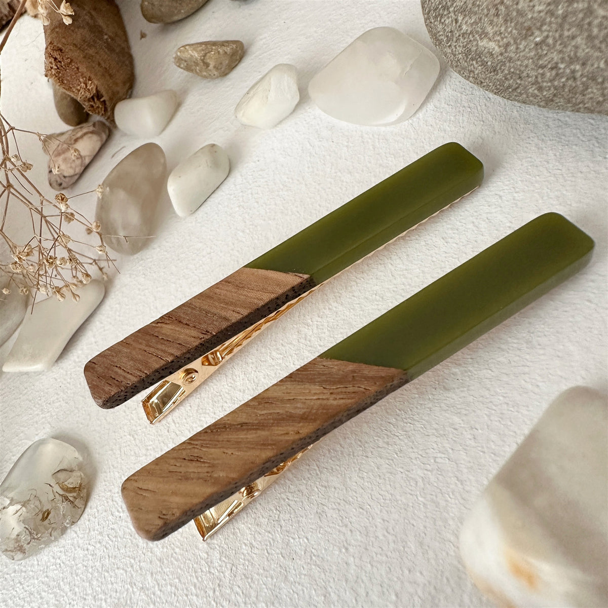 "Simone" Wood & Acetate Duckbill Hair Clips