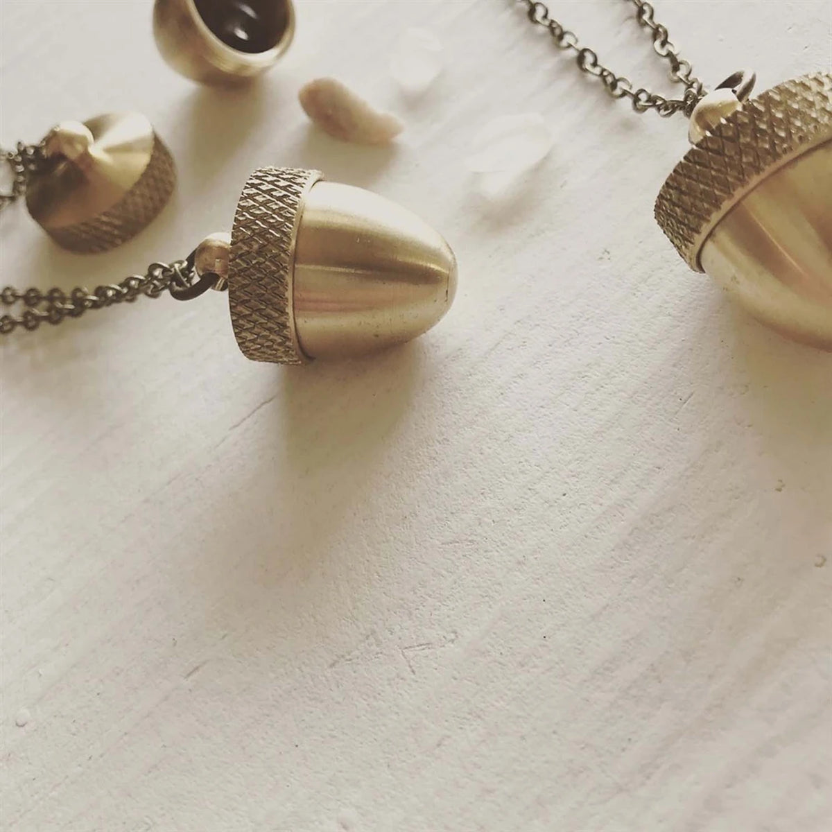 "Cache" Brass Acorn Canister Pendant Necklace
