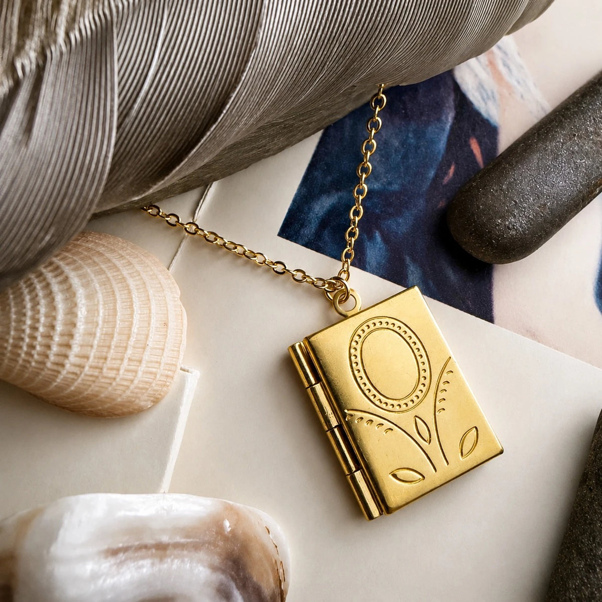 "Bronte" Vintage Book Locket Charm Necklace in Raw Brass