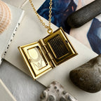 "Bronte" Vintage Book Locket Charm Necklace in Raw Brass