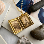 "Bronte" Vintage Book Locket Charm Necklace in Raw Brass