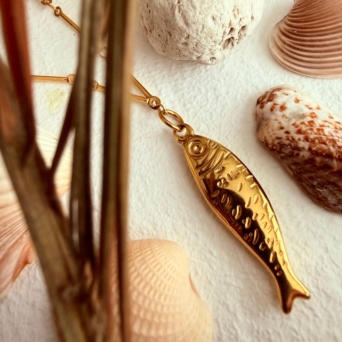 "Sardinia" Fish Charm Necklace in Gold