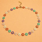 "Takashi" Multi-coloured Flower Chain Necklace in Enamel & Gold