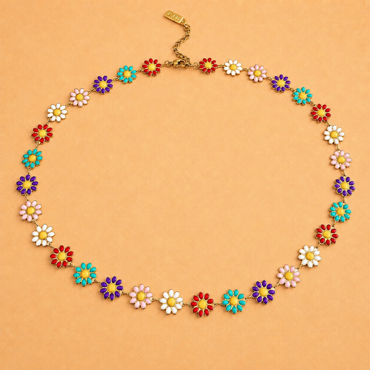 "Takashi" Multi-coloured Flower Chain Necklace in Enamel & Gold