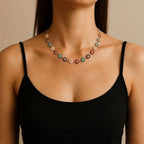 "Takashi" Multi-coloured Flower Chain Necklace in Enamel & Gold