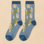 "Bellis" Daisy Floral Applique and Pointelle Crew Sock
