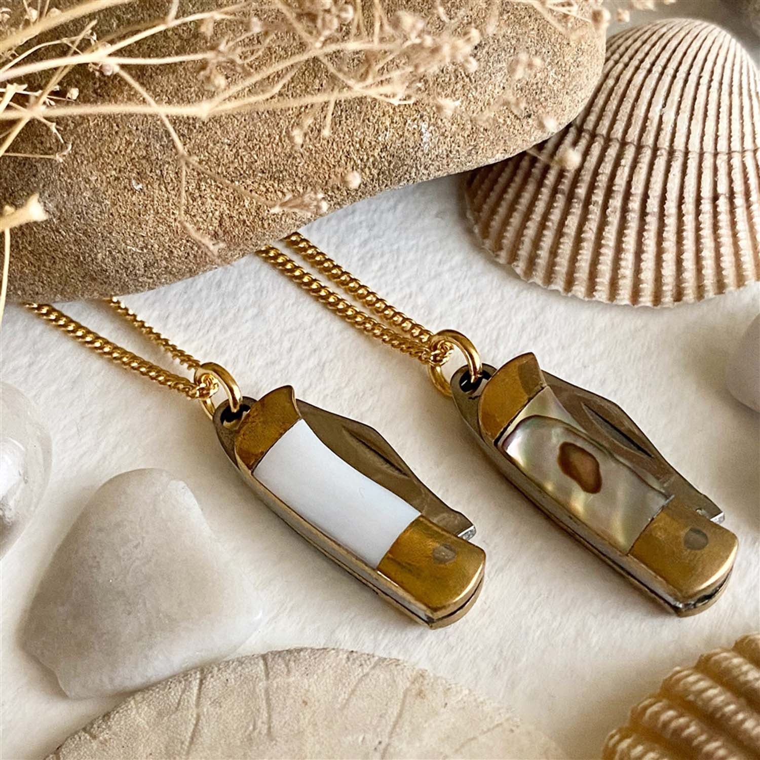 "Walden" Inlayed Handle Pocket Knife Charm Necklace