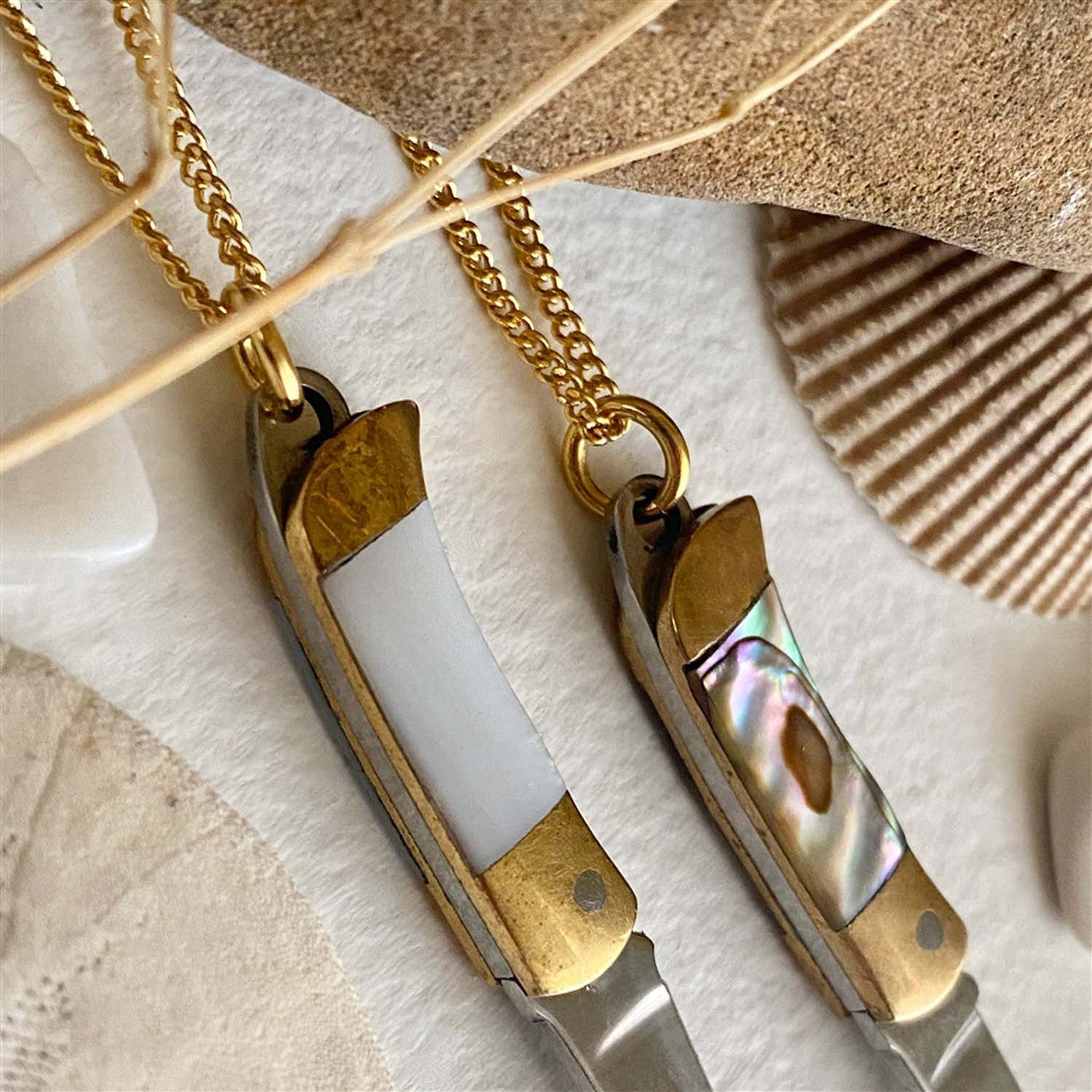 "Walden" Inlayed Handle Pocket Knife Charm Necklace