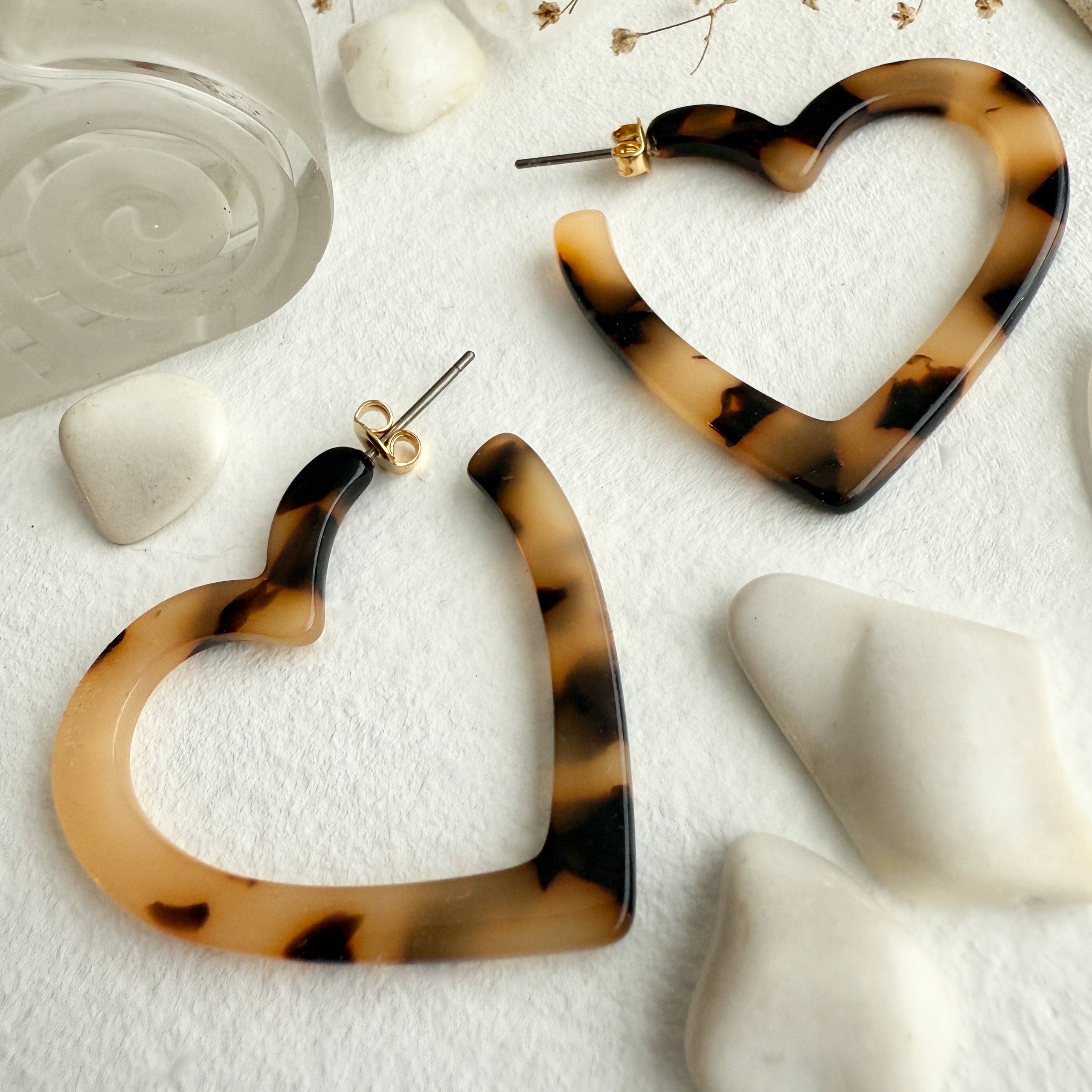 "Wilson" Acetate Heart Hoop Earrings in Tortoise