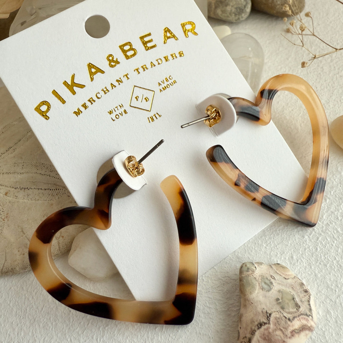 "Wilson" Acetate Heart Hoop Earrings in Tortoise